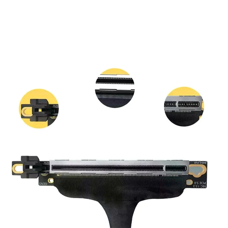 Tarjeta gráfica PCI-E 5,0 X16 delgada Cable de extensión Vertical 90 GEN5 para servidor AI malla trenzada Cable adaptador GPU - imagen 5