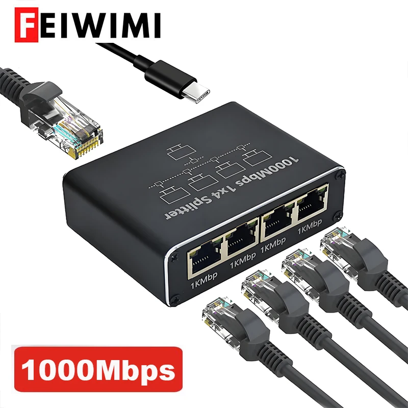 Divisor Ethernet de 1000Mbps, concentrador de red Gigabit de 1 a 2/4, conector de Internet LAN RJ45 para TV, enrutador de ordenador, decodificador de interruptor