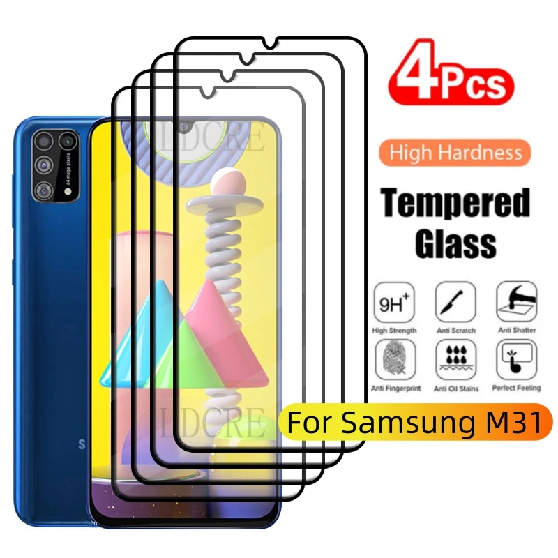 4/3/2/1 Uds para Samsung M31 vidrio Samsung M31 Protector de vidrio templado cubierta completa pegamento Protector de pantalla Samsung Galaxy M31 M 31 - imagen 2