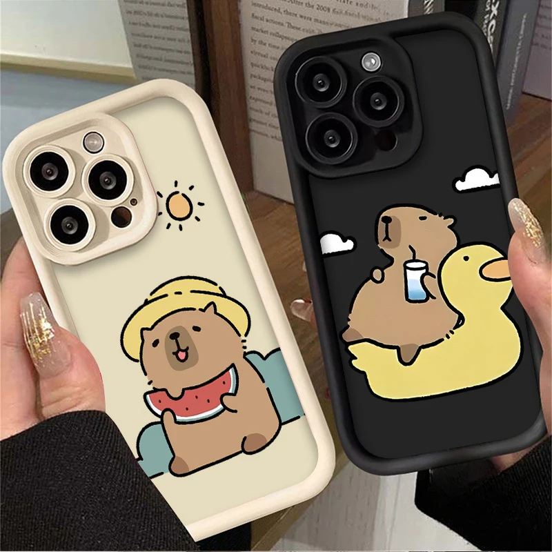 Bonita funda capibara con diseño de pato sandía para Samsung Galaxy S25 S24 S23 Ultra S22 S21 Plus FE 5G A54 A34 A14 A73 A53 A33 5G protectora