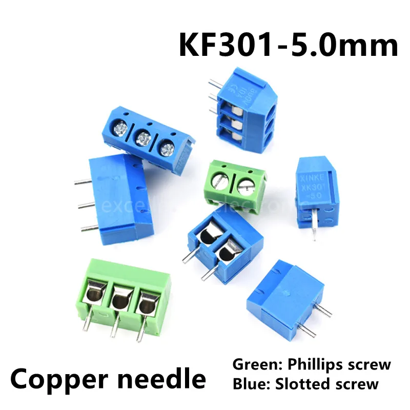 Conector KF301 5.0mm 2P – Bloque azul y verde - imagen 2