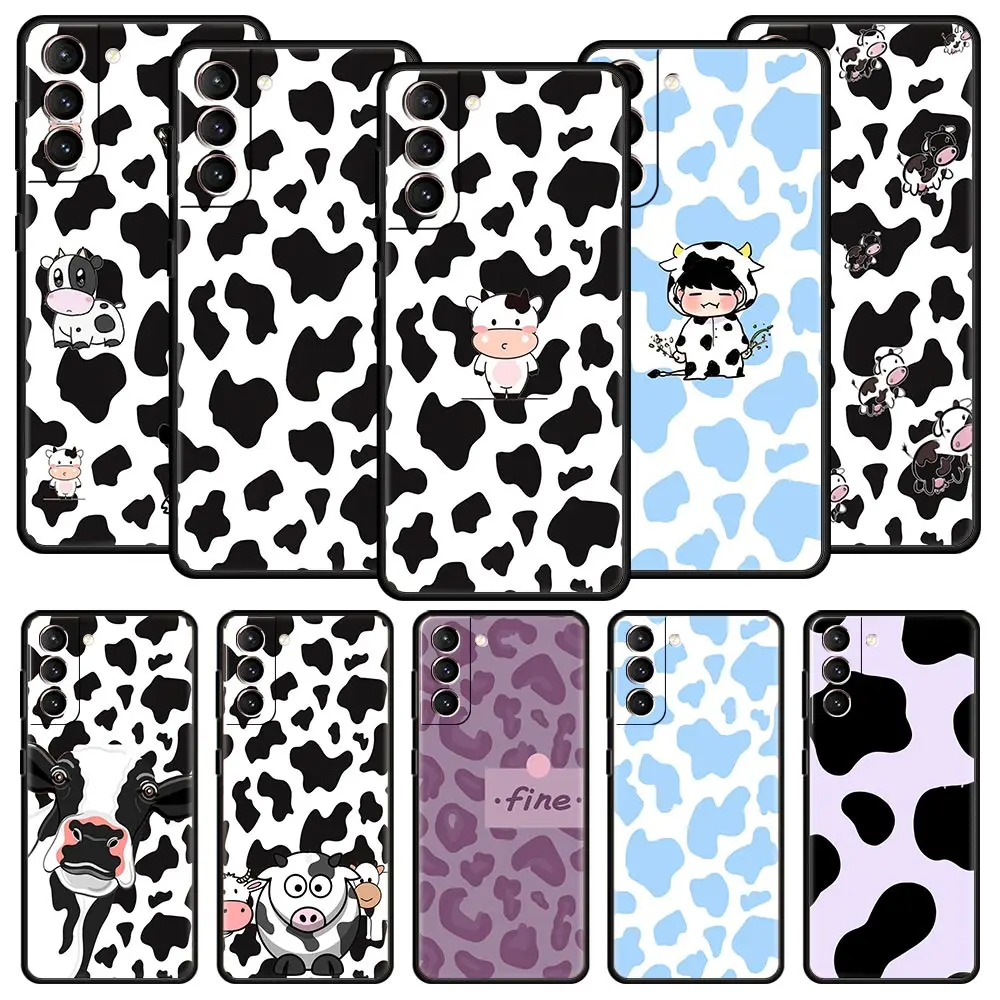 Funda de teléfono con patrón de vaca blanca y negra para Samsung Galaxy S24, S23, S22, S20 Ultra, S21 FE, 5G, S10, S9 Plus, S10E, funda de silicona suave