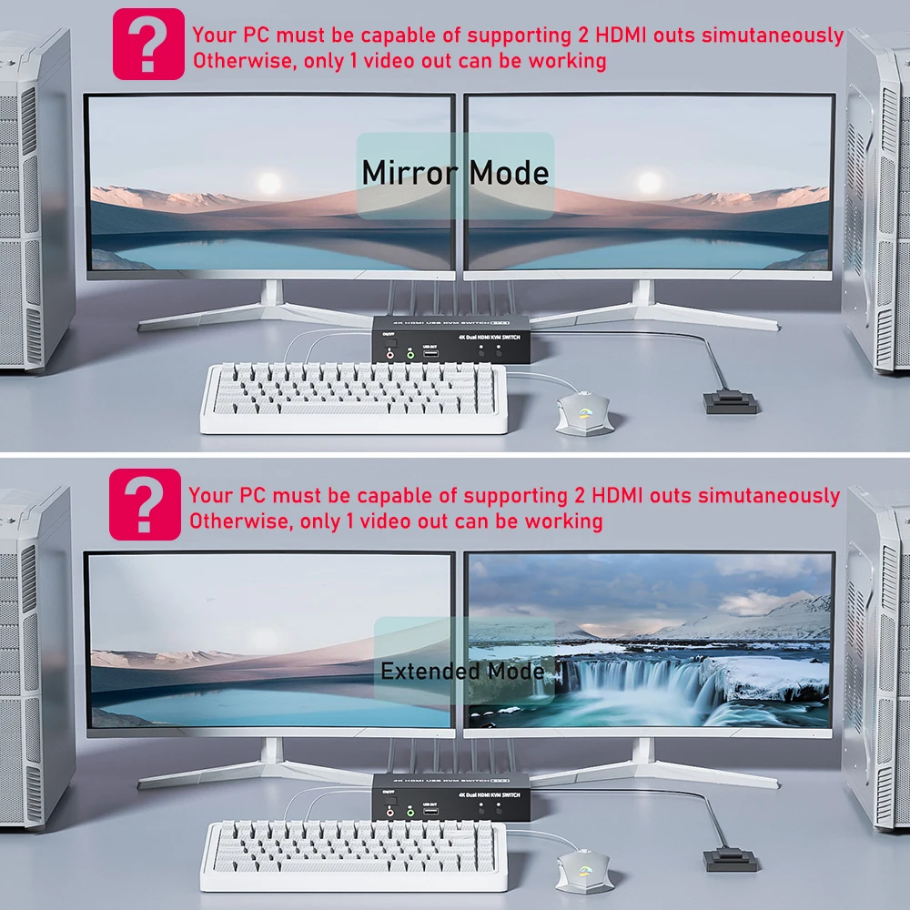 Conmutador KVM HDMI de Monitor Dual, conmutador KVM USB HDMI 4X2/2X2 o HDMI + puerto de pantalla, conmutador KVM USB con pantalla Dual - imagen 4