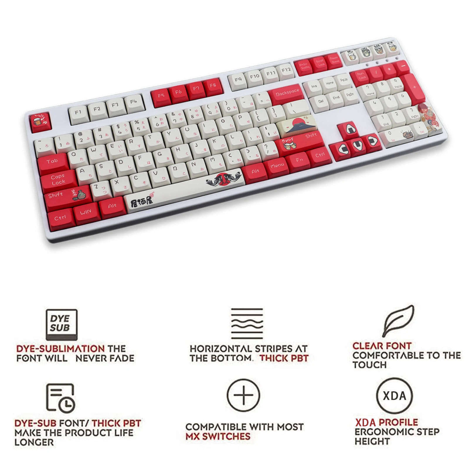 Teclas japonesas Izakaya XDA/OEM, perfil PBT, personalizadas por sublimación, adecuadas para teclado mecánico Cherry MX - imagen 2