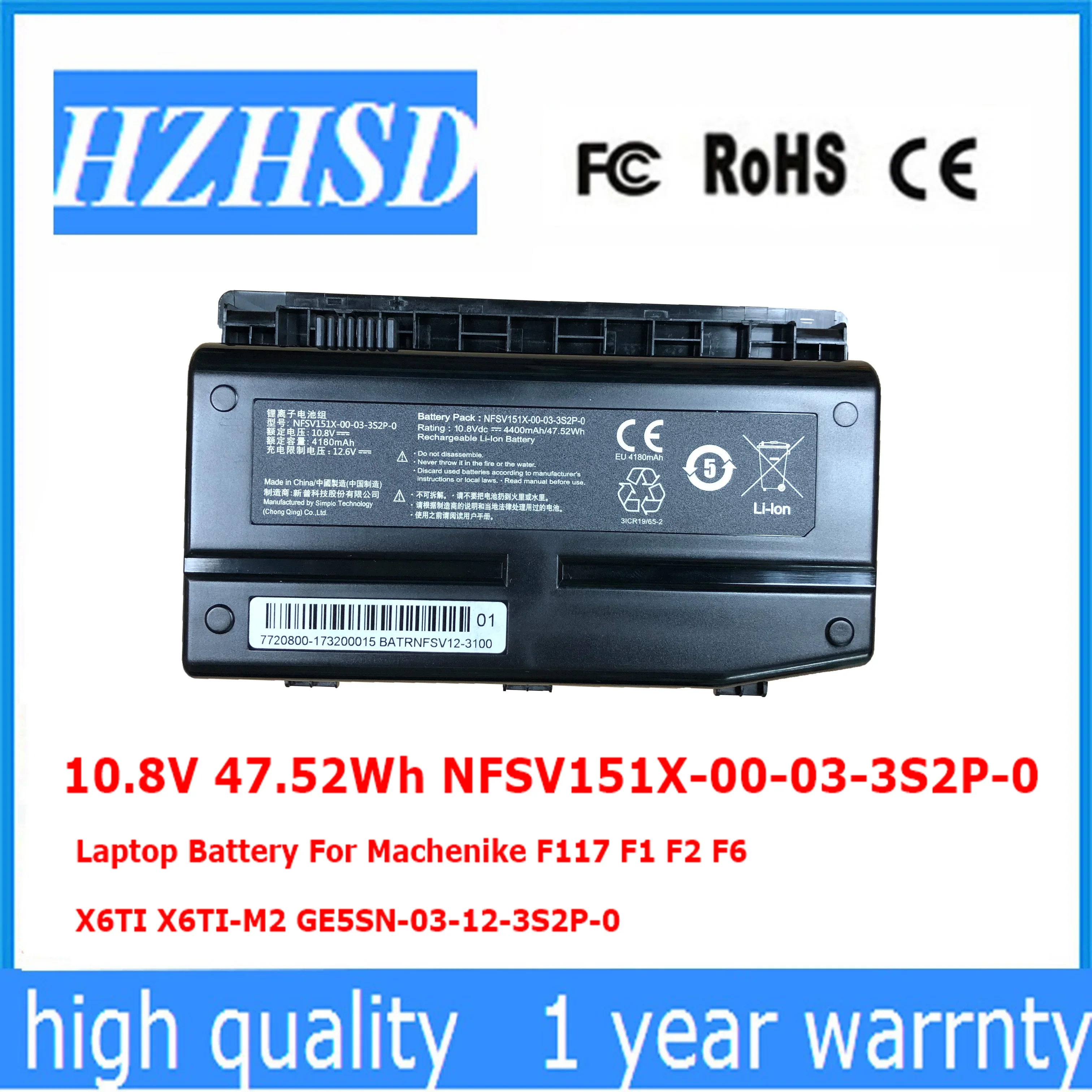 NFSV151X-00-03-3S2P-0 10,8 V 47,52Wh 4180mAh batería del ordenador portátil para BATRNFSV12-3100 MR X6 X6-M X6TI X6Ti-E3 MR X6Ti-H X6Ti-M2