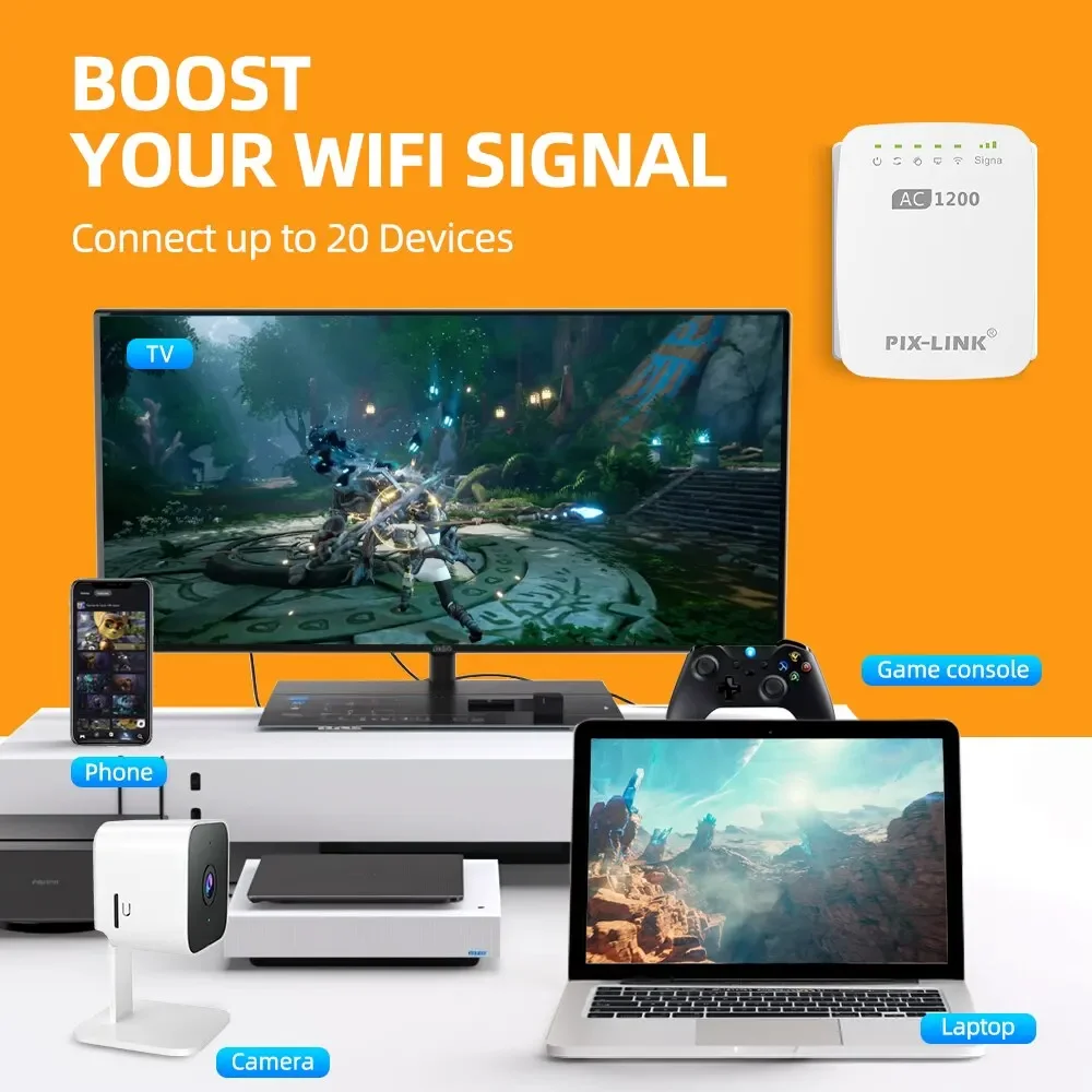 Extensor de rango WiFi PIX-LINK AC11 de 1200Mbps, repetidor amplificador de señal de 2,4 y 5GHz, cubre hasta 7500 pies cuadrados con puerto Ethernet de acceso - imagen 3