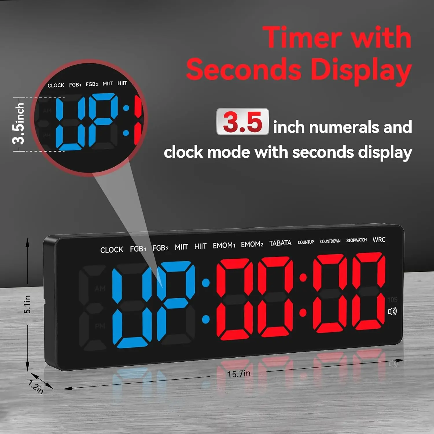 Temporizador Digital de gimnasio de 3,5 ", reloj de cuenta regresiva/arriba para entrenamiento, pantalla LED ultraclara, Compatible con Banco de energía, cronómetro de Metal para entrenamiento - imagen 4