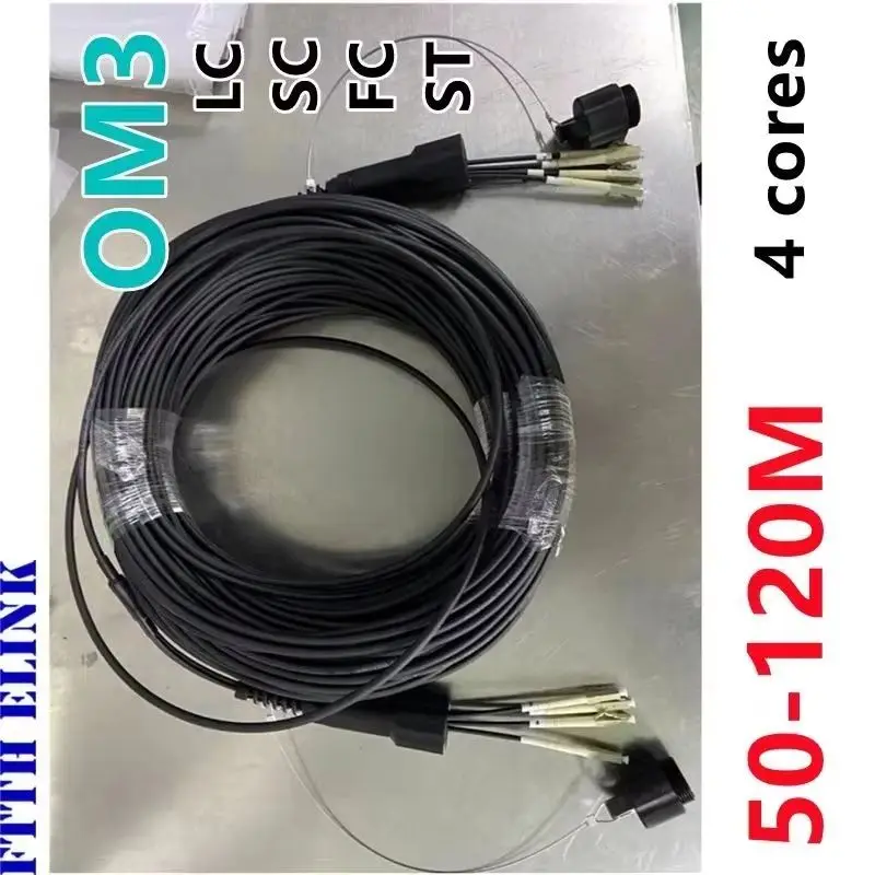 Cable de conexión de fibra blindada 4 núcleos OM3 TPU 50m60m70m80m100m120M 4C SC LC FC ST APC multimodo 4 fibras puente de fibra óptica al aire libre - imagen 3