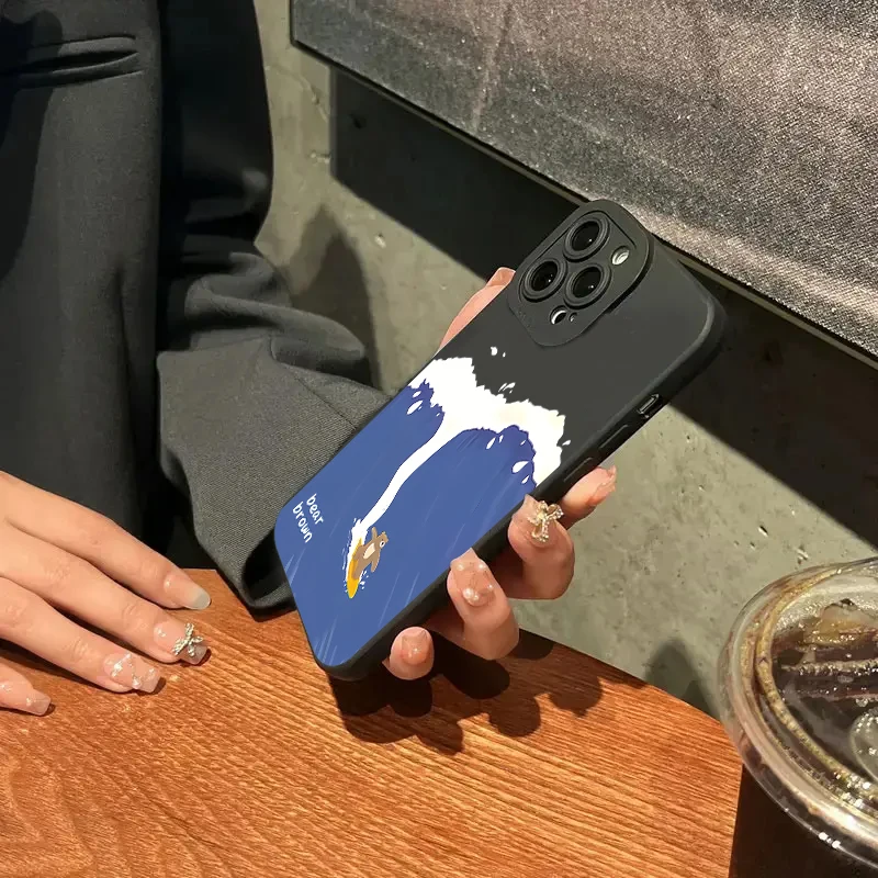 Funda de silicona con dibujos animados para iPhone, carcasa suave con diseño de oso de surf, para modelos 16 Pro Max, 15, 14, 13, 12, 11, X, XS, XR, 7, 8, 14, 15 Plus, SE 2020 - imagen 5