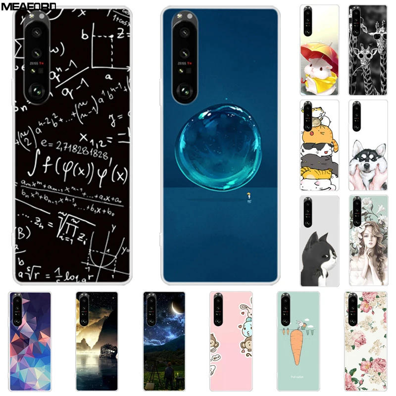 Funda trasera transparente de silicona TPU suave pintada para Sony Xperia 1, 5, 10, II, III, IV, 10, III