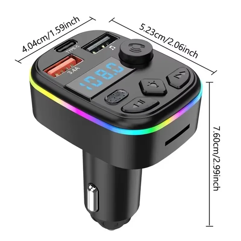 Transmisor FM Bluetooth 5,0 para coche, reproductor MP3 para coche, compatible con tarjeta TF, disco U tipo C, cargador de coche, Radio automática, Kit inalámbrico manos libres para coche - imagen 5