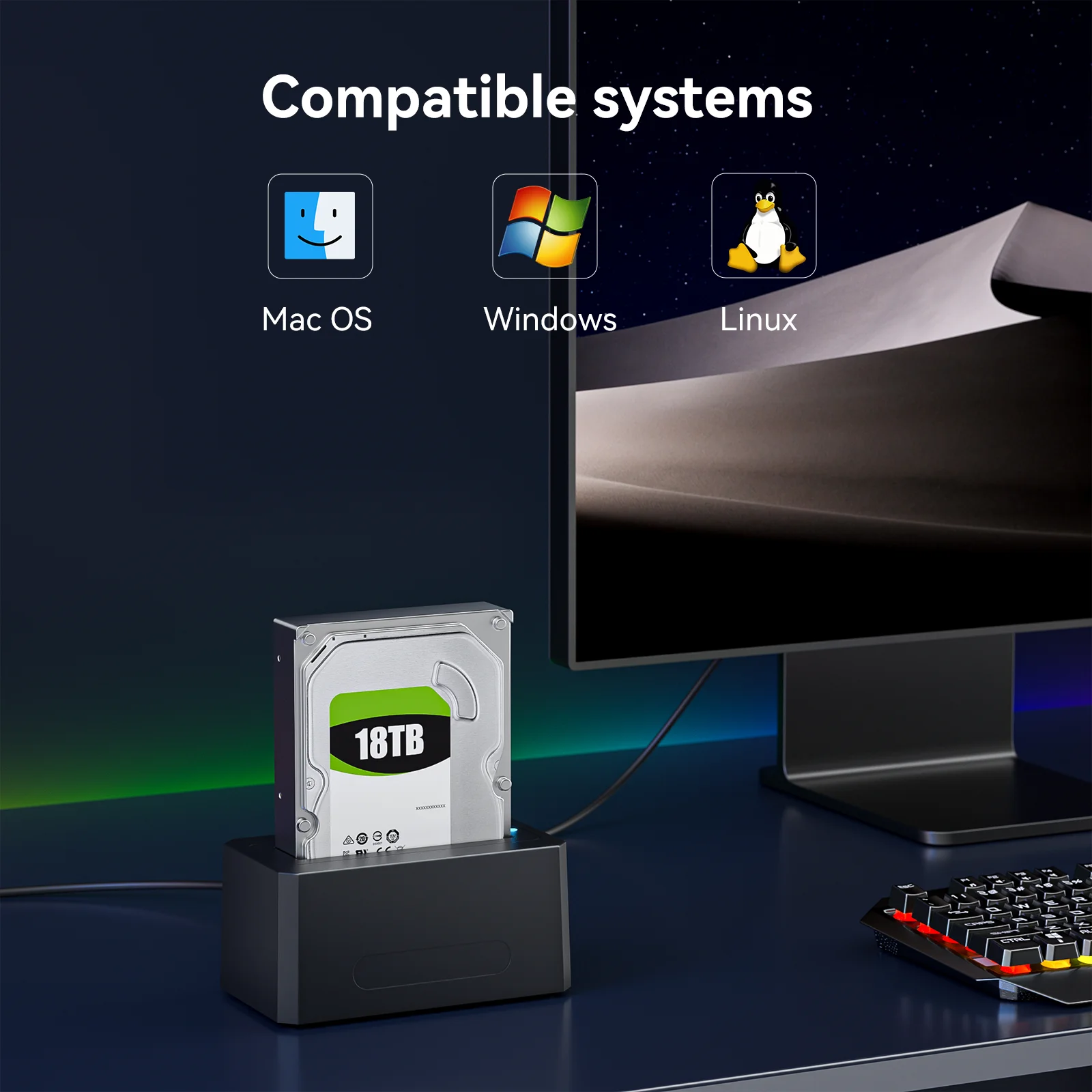 Estación de acoplamiento de disco duro Acasis SAS/SATA de 2,5/3,5 pulgadas, 5Gbps, con capacidad UASP de 24TB, lector de carcasa adaptador SATA a USB 3,0 - imagen 5