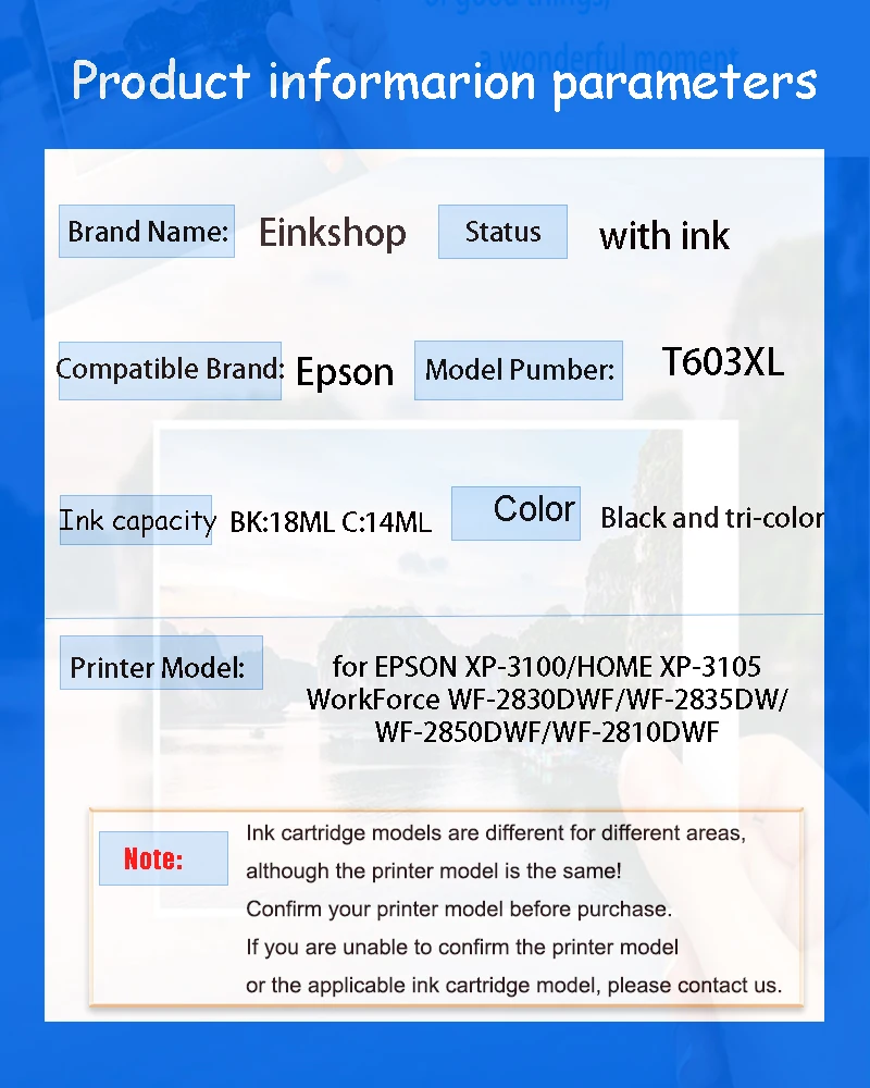 Cartucho de tinta para impresora Epson WorkForce E-603XL, recambio de tinta Compatible con WF-2810DWF, WF-2830DWF, WF-2835DWF, T603, T603XL, WF-2850DWF - imagen 2