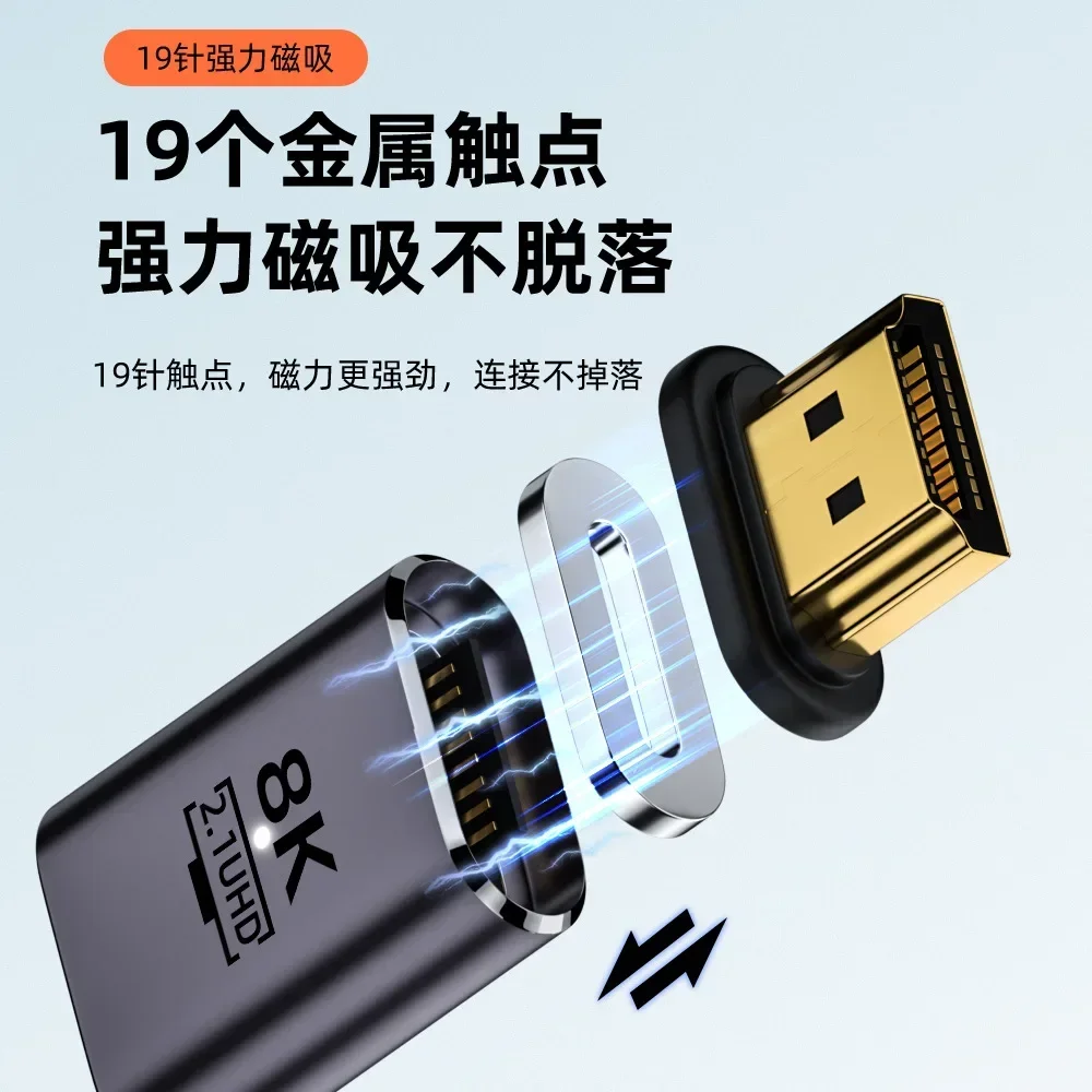 Adaptador magnético codo Compatible con HDMI 2,1 macho a hembra para TV Box PS5 USB HUB alta velocidad 8K/60Hz 4K/120Hz 48Gbps Cable EARC - imagen 2