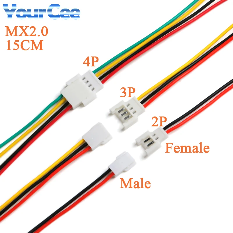 10 Uds XH2.54 2,54mm HY2.0 MX2.0 2,0mm JST 1,25mm 2/3/4/5/6Pin paso macho hembra enchufe con cable 20/15/10cm Cables 26/28AWG - imagen 5