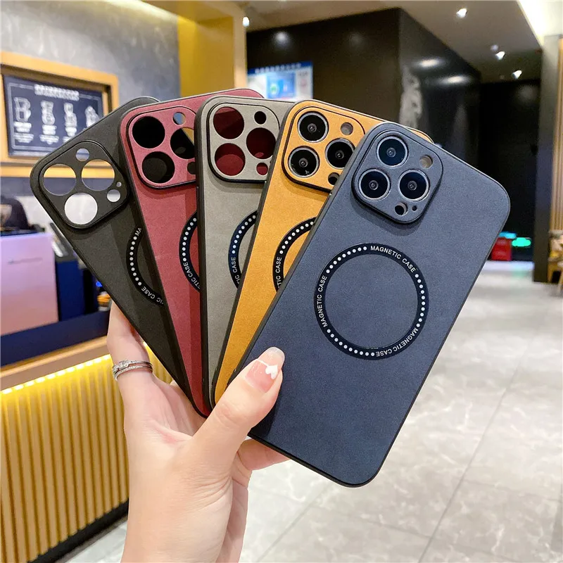 Funda Macsafe de carga inalámbrica magnética de cuero para Magsafe IPhone 14 15 13 12 11 16 Pro Max Plus XR 16Pro 15Pro Mac funda segura - imagen 3