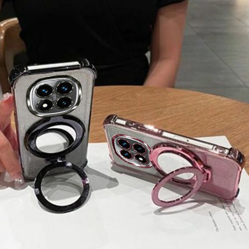 Funda de teléfono con purpurina y soporte de espejo de pulsera de cristal para Xiaomi Redmi Note 14 15 Pro Plus 15 15C 14C 14S 4G 5G, funda a prueba de golpes