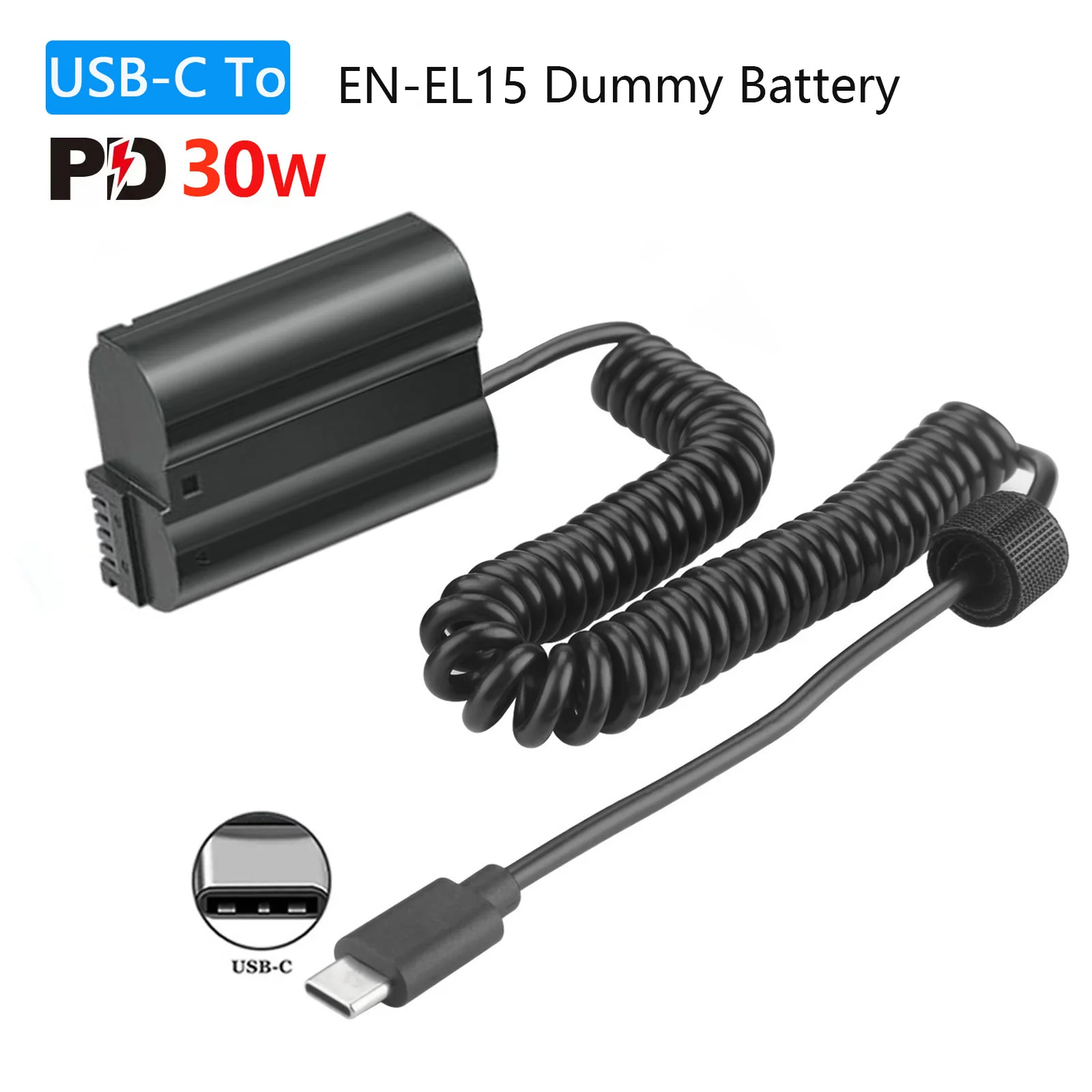 Acoplador de alimentación EP-5B USB-C a batería ficticia EN-EL15 para Nikon Z5, Z6, Z6 II, Z7, Z7 II, Z8, D500 D610 D750 D780 D800 D800e D810