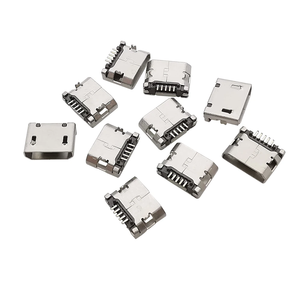 Conectores Micro USB Puerto Jack hembra de 5 pines SMD 5P Adaptador de enchufe de carga de datos MicroUSB para proyectos de reparación de puertos de teléfono Android