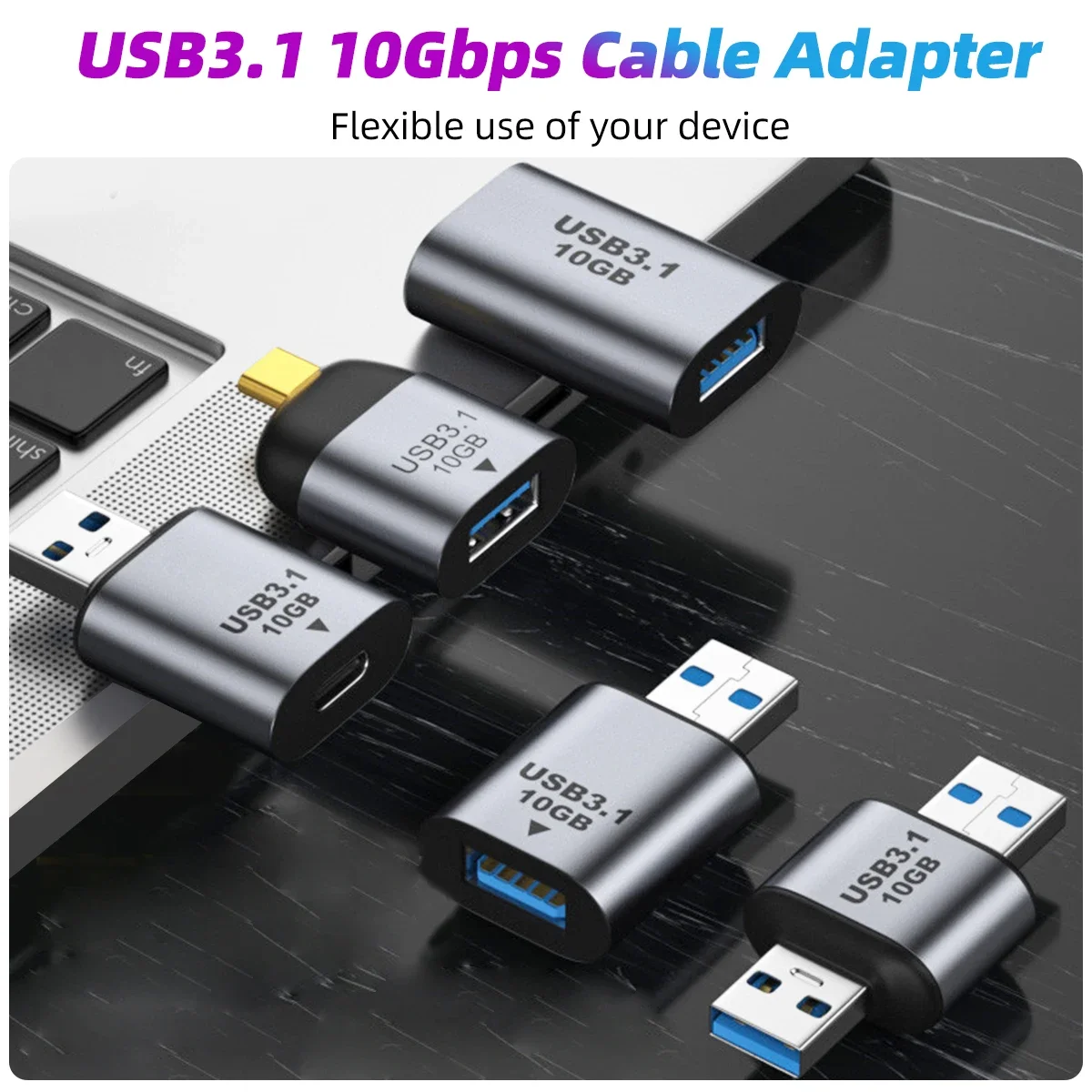 Adaptador de Metal USB C 3,1 OTG 10gbps, transferencia de datos rápida, convertidor de carga tipo C 3A para Samsung, Xiaomi, Macbook Pro, tableta - imagen 4