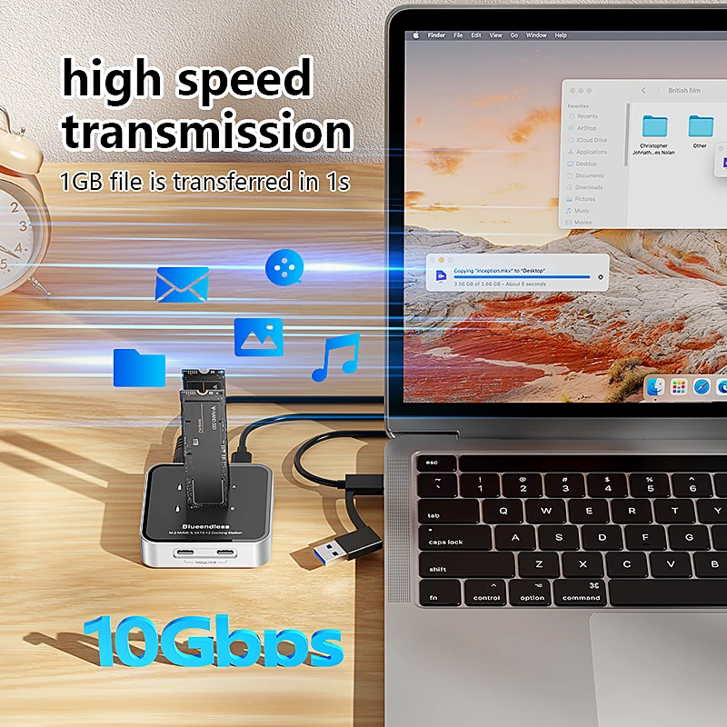 Estación de acoplamiento SSD con protocolo Blueendless Duay-Bay M.2 NVMe / SATA con lector SSD Hub tipo C USB3.1 caja SSD externa de 10Gbps - imagen 2