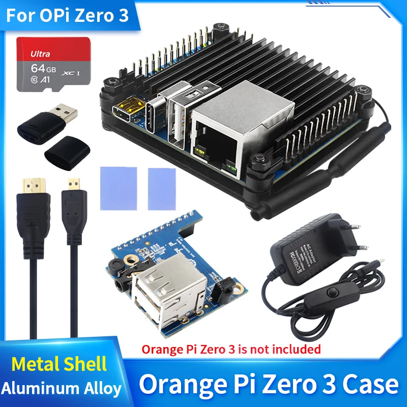 Carcasa de aleación de aluminio Orange Pi Zero 3, carcasa de disipación de calor pasiva, carcasa de disipador de calor de CPU para Orange Pi Zero 3