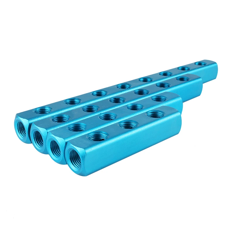 Distribuidor de aire neumático PT1/4 "AL-2 3 4 5 6 7 8 9 vías, bloque de aluminio de derivación del colector de Base de conector rápido para compresores de aire