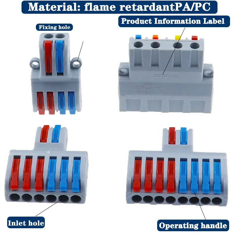 Conector de cableado rápido 1 en salida múltiple, divisor Universal, cable de cableado Push-in, bloque de terminales doméstico a tope combinado SPL 222 - imagen 3
