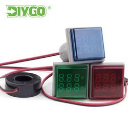 22mm doble indicador LED luz piloto cuadrado redondo voltímetro Digital amperímetro AC 0-100A 20-500V Amp Volt medidor de voltaje