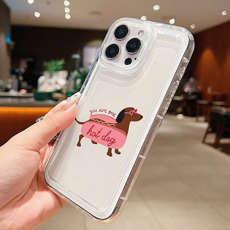 Adorable funda de teléfono transparente con temática de perro salchicha para iPhone 17 16 15 14 13 12 11 17 Pro Max X XS XR 7 8 Plus 16e funda suave a prueba de golpes - imagen 2