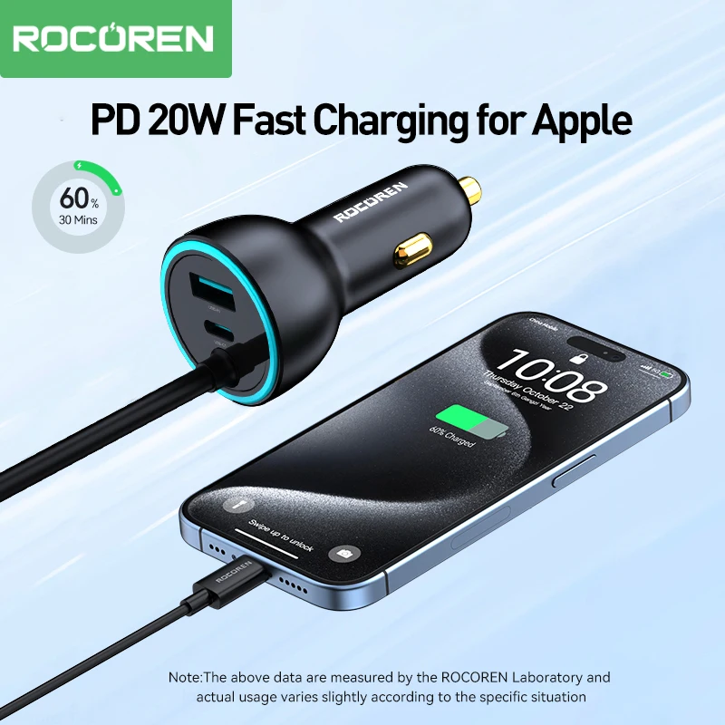 Rocoren-cargador multipuerto para asiento trasero de coche, adaptador de corriente de carga rápida USB tipo C, 105W, 6 en 1, para iPhone, Samsung y Xiaomi - imagen 4