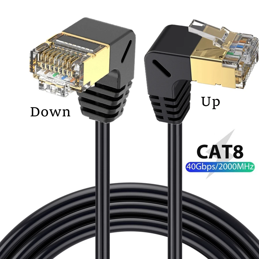 Cable Ethernet Cat8 SFTP 40Gbps 2000MHz Cat 8 RJ45 red Lan 90 grados arriba abajo izquierda ángulo recto Internet RJ45 Cable superfino - imagen 3