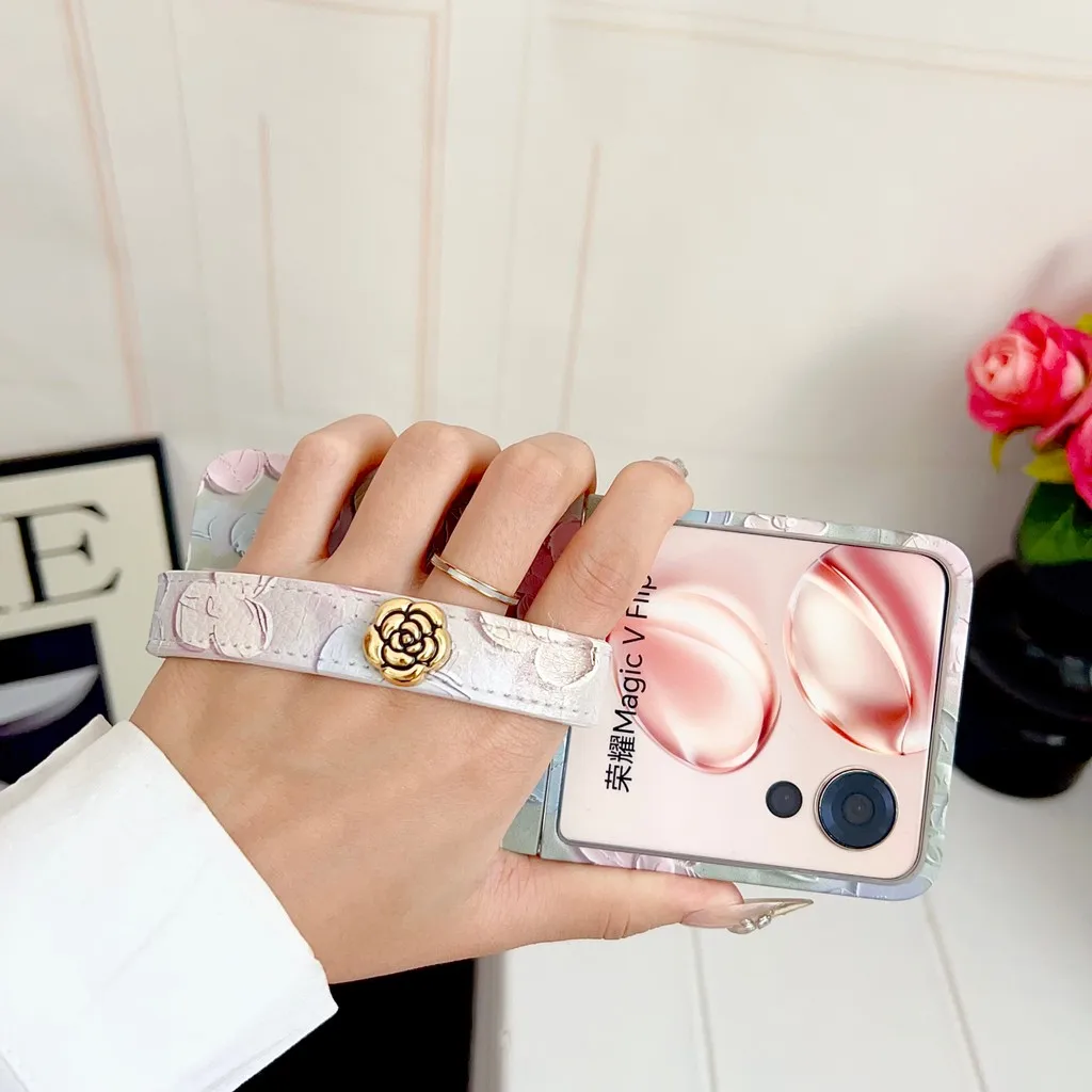 Con cordón para Honor Magic V Flip 5G relieve acuarela flores duro PC funda de teléfono a prueba de golpes - imagen 3