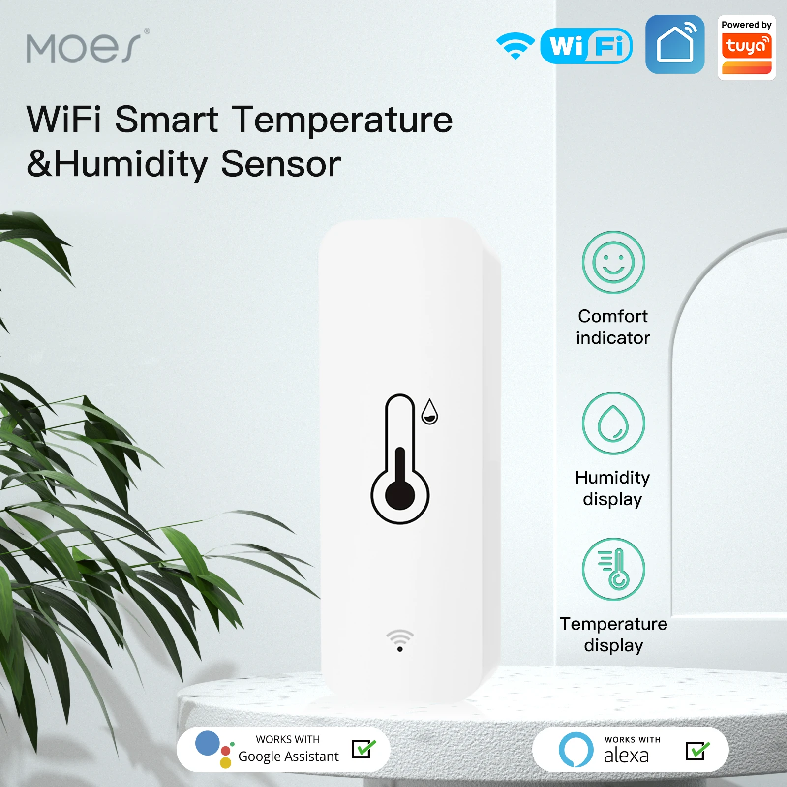 MOES-Sensor inteligente de humedad y temperatura, higrómetro, termómetro, Detector de Escena Inteligente, conexión con Alexa y Google Home