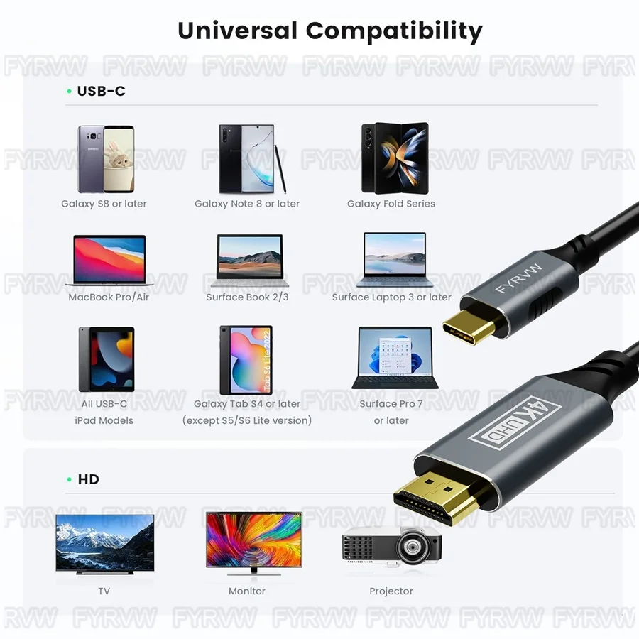 Cable Compatible con USB C a HDMI 4K @ 60Hz 30Hz Cable convertidor USB tipo C a HDTV para iPhone15 Pro MacBook Surface Galaxy S23 Mac - imagen 2