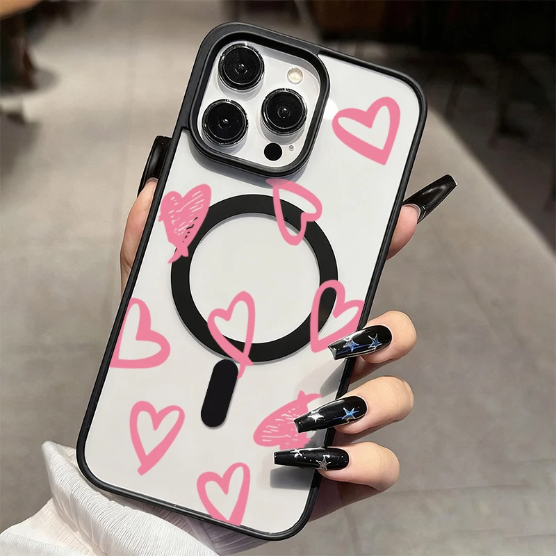 Funda de carga inalámbrica magnética Magsafe con lazo de corazón rosa para iPhone 16 17 Pro 16e 15 13 11 12 14 Pro Max Plus cubierta a prueba de golpes - imagen 4