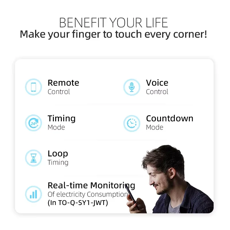 TUYA WIFI disyuntor inteligente medición de potencia 1P 63A carril DIN para hogar inteligente Control remoto inalámbrico interruptor inteligente por aplicación TONGOU - imagen 5