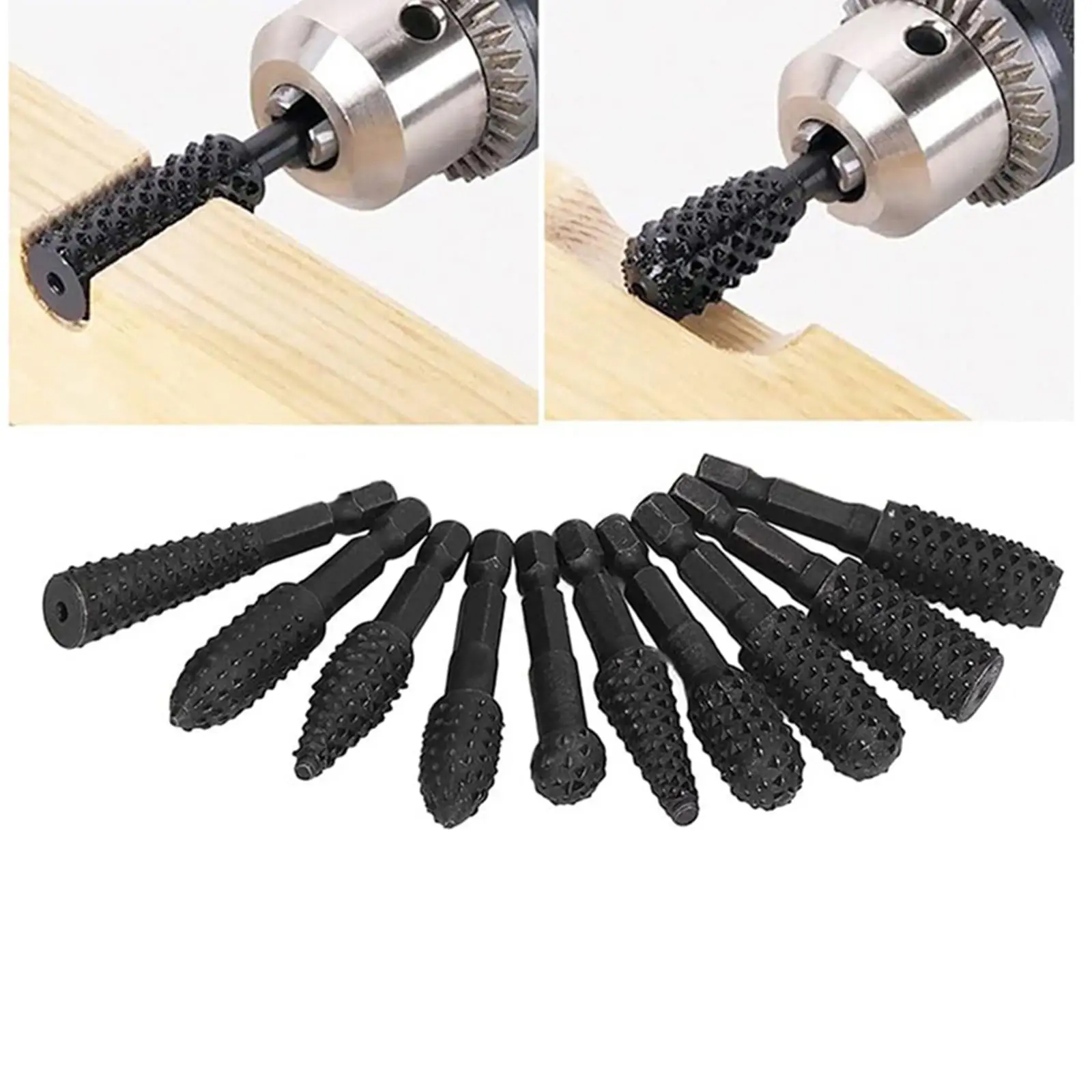 Juego de rebabas rotativas de vástago de 10 unids/set de 1/4 pulgadas, brocas para lima de madera, Kit de escofina rotativa para carpintería, cabezal de molienda de lima rotativa