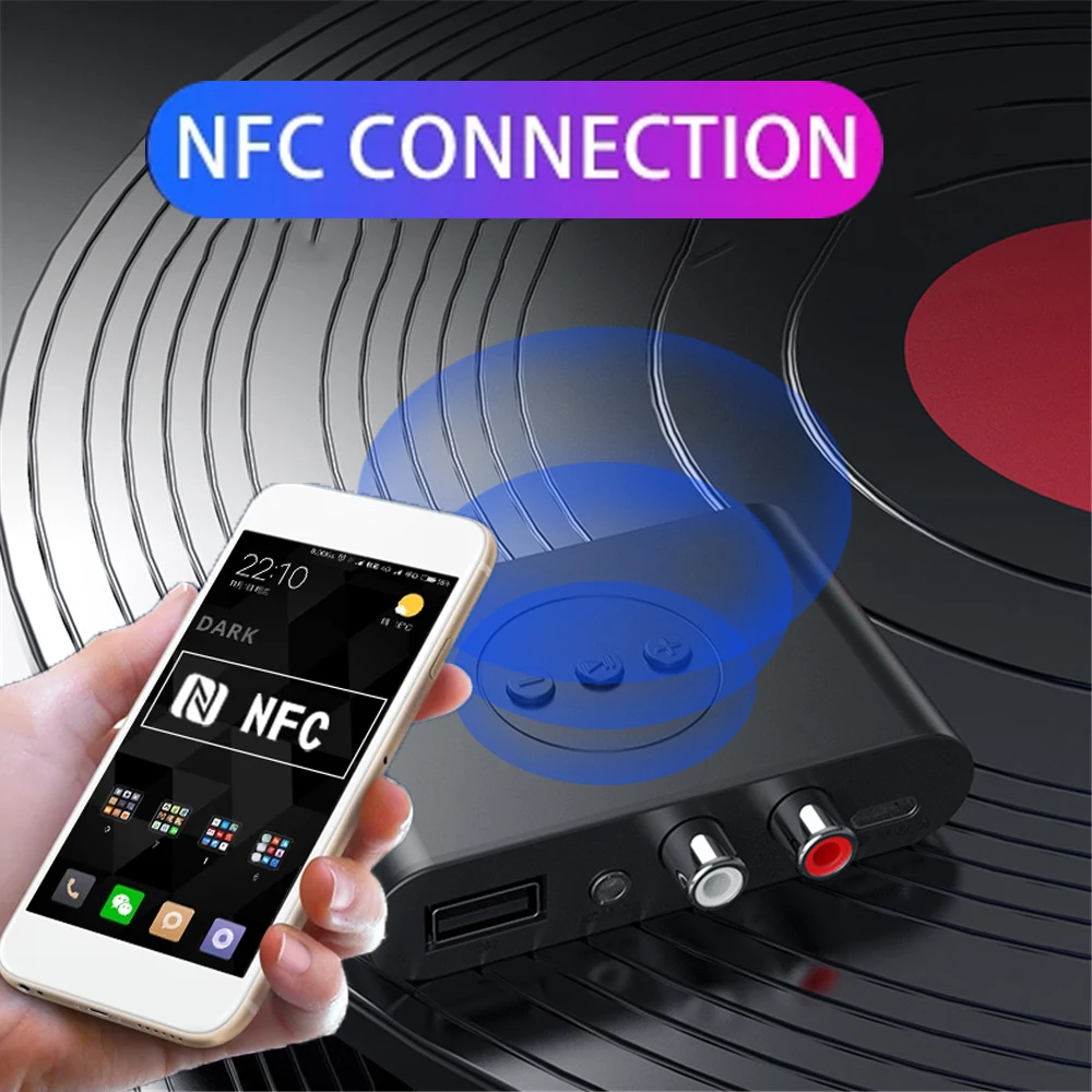 Receptor de Audio NFC Bluetooth 5,0, disco U RCA, conector auxiliar de 3,5mm, adaptador de Audio inalámbrico de música estéreo, llamadas manos libres para altavoz de coche - imagen 2