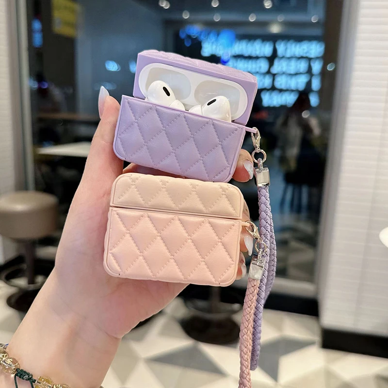 Funda para auriculares de PU de cuero de alta gama a la moda para AirPods 4 para AirPods Pro 2. ° fundas para AirPods 3 2 1 bolsa para auriculares antipérdida - imagen 4