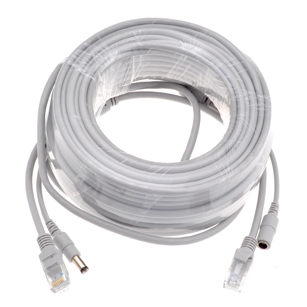 Cable Ethernet CAT5/CAT-5e gris opcional de 5M/10M/15M/20M/30M RJ45 + Cable Lan de red CCTV de alimentación CC para cámaras IP de sistema - imagen 4