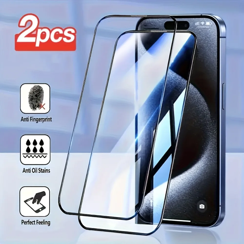 Paquete de 2 protectores de pantalla de vidrio HD para iPhone 15 16 Pro Max, vidrio antiarañazos para IPhone 14 13 12 11 Pro Mini XR XS Max 7 8