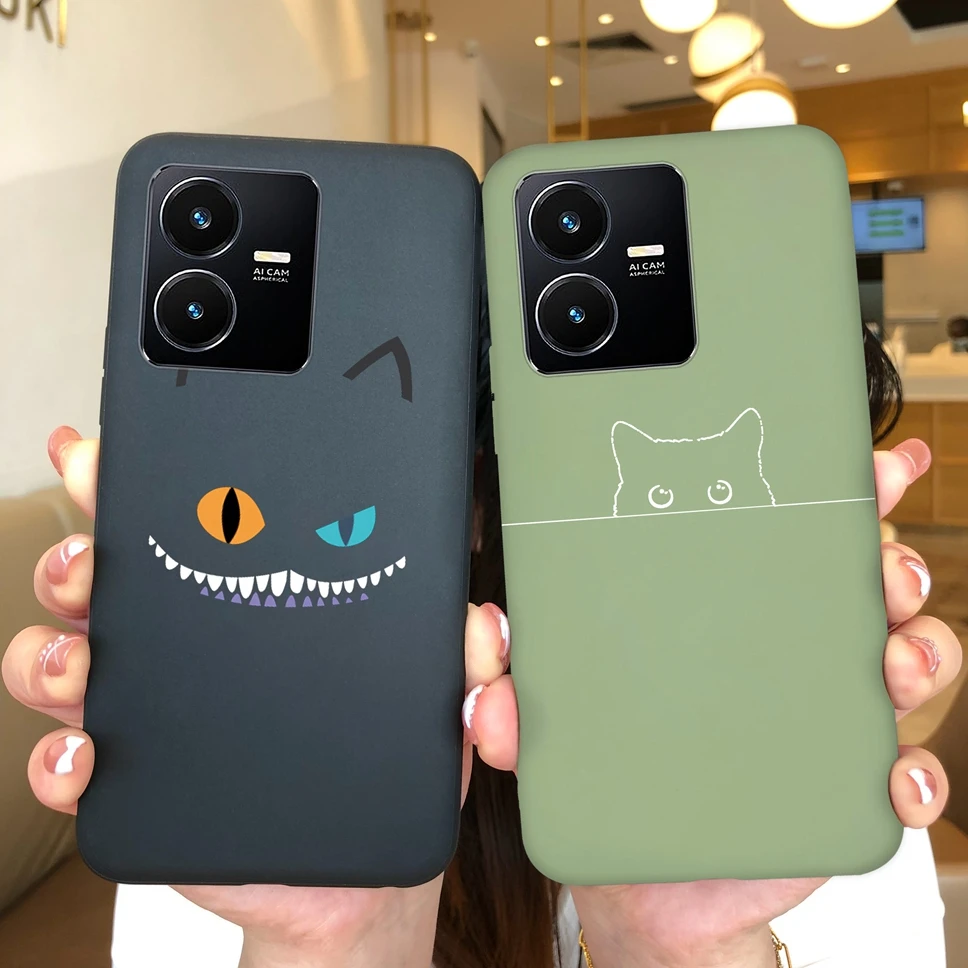 Funda para Vivo Y22, Y22S, Y35, Gato bonito, dinosaurio, silicona suave, TPU mate, Funda de teléfono para Vivo Y 22, Y22, S, Y35 - imagen 3