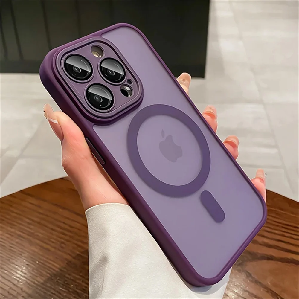Para iPhone 16 carga inalámbrica magnética de lujo para Magsafe funda 15 14 13 12 11 Pro Max mate translúcido armadura cubierta a prueba de golpes