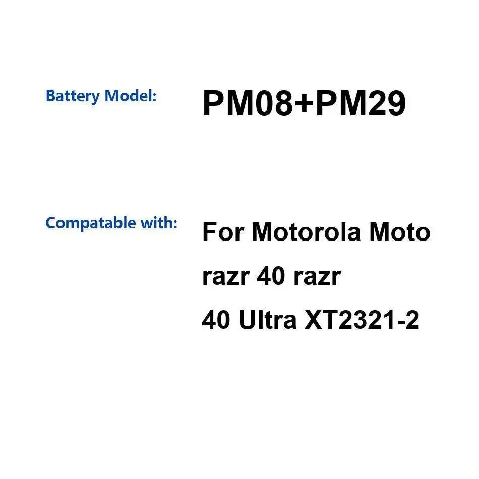 Batería de teléfono móvil PM08 + PM29 para Motorola Moto Razr 40 Ultra XT2321-2 estable 835Mah + 2965Mah