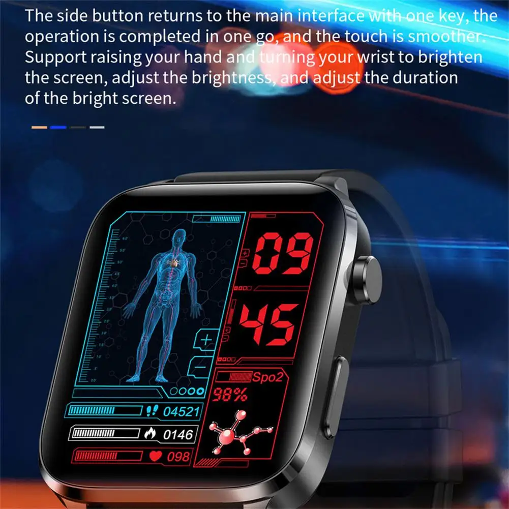 Reloj inteligente F100, dispositivo con control del ritmo cardíaco, 1,7 pulgadas, temperatura corporal, glucosa en sangre, SPO2, BP, 24H, 1 unidad - imagen 3