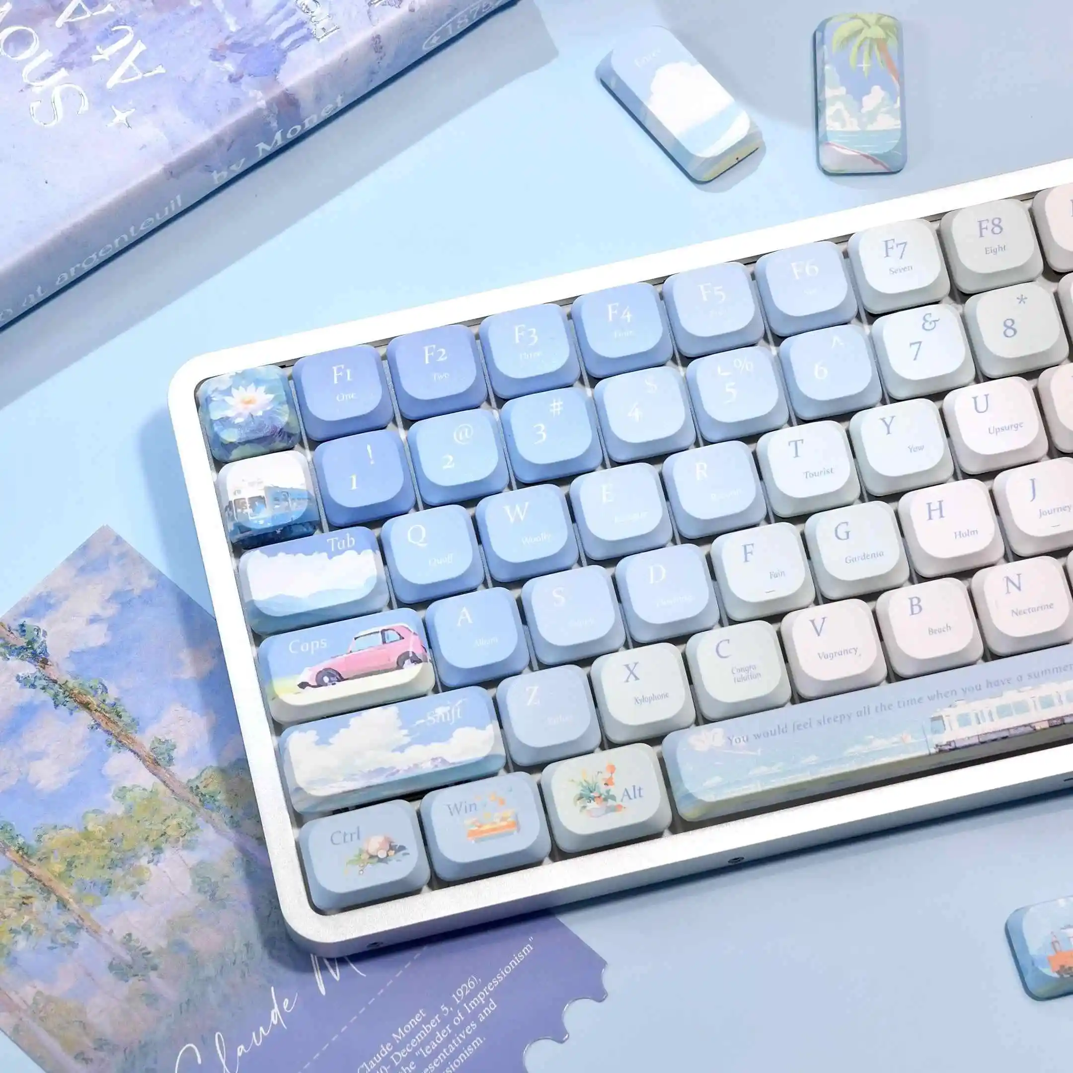 120 teclas Cool Summer cinco lados sublimación de tinte teclas PBT teclas delgadas de perfil bajo para interruptores MX Teclado mecánico para jugar - imagen 4