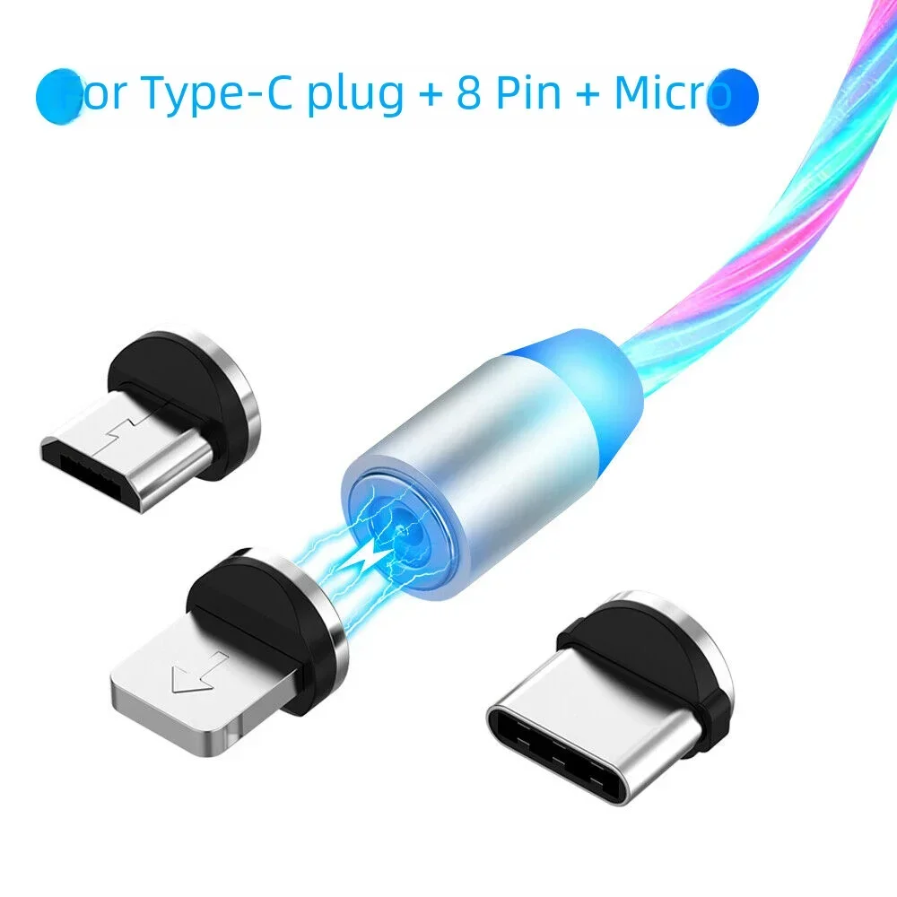 MVQF 3 en 1 flujo magnético iluminación luminosa carga Cable de teléfono móvil Cable cargador para IOS Micro tipo C LED Samaung HUAWEI - imagen 5