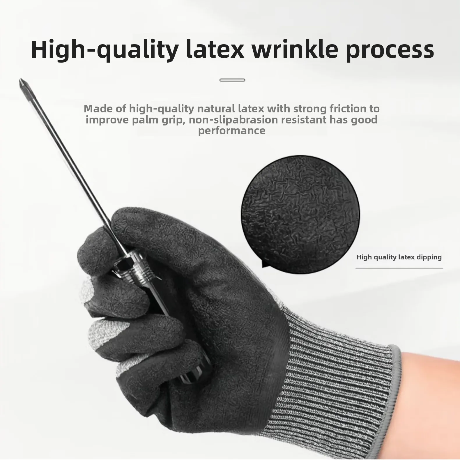 1 par de guantes resistentes a cortes de látex arrugado nivel 5, agarre firme antideslizante, trabajo resistente, recubierto duradero y transpirable - imagen 3