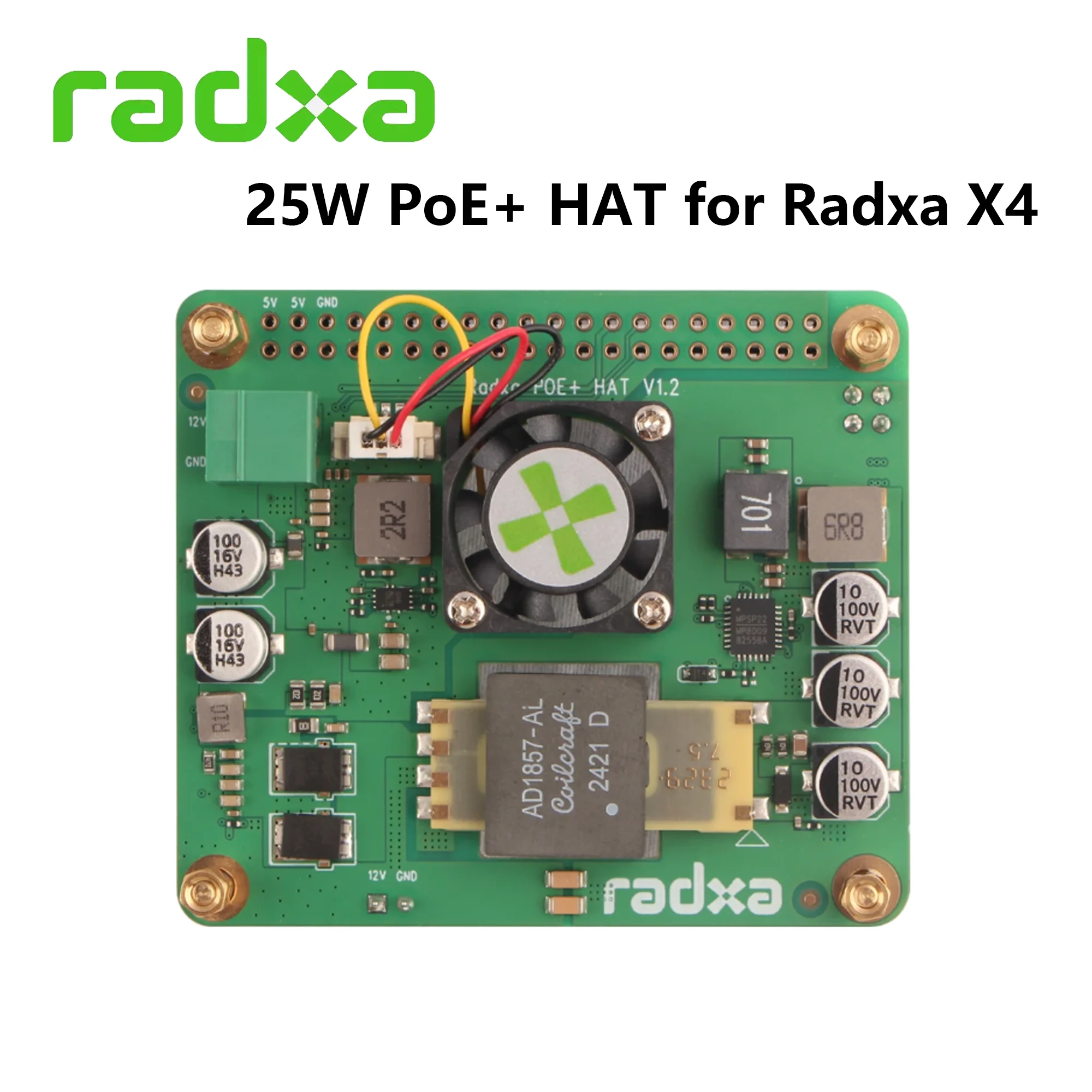 Radxa 25W PoE + HAT para Radxa X4 One Cable para fuente de alimentación y red ventilador de velocidad ajustable